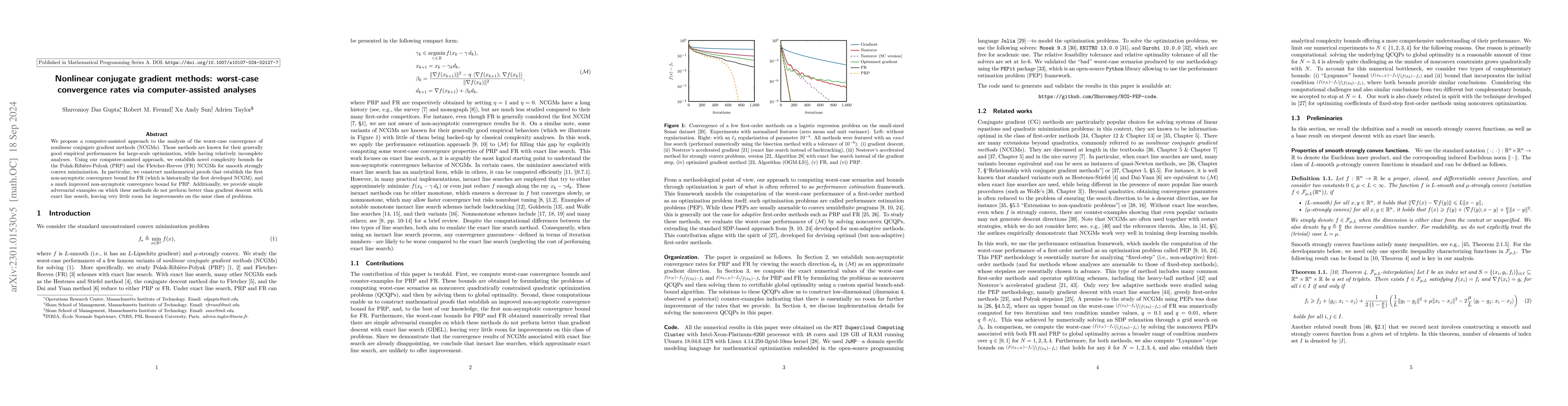 Thumbnail for Nonlinear conjugate gradient methods: worst-case convergence rates via
  computer-assisted analyses