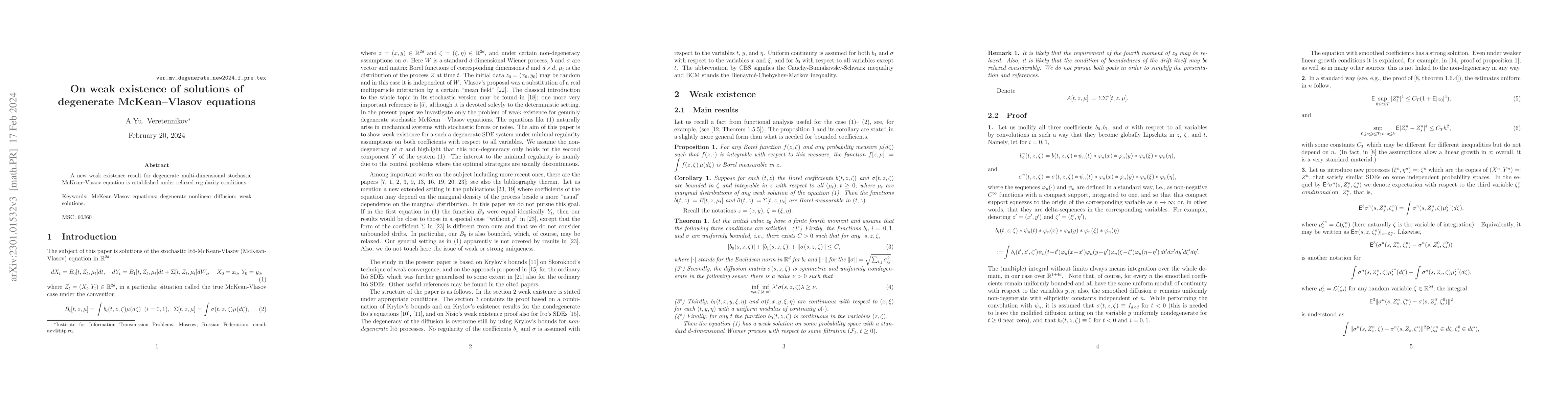 Thumbnail for On weak existence of solutions of degenerate McKean--Vlasov equations
