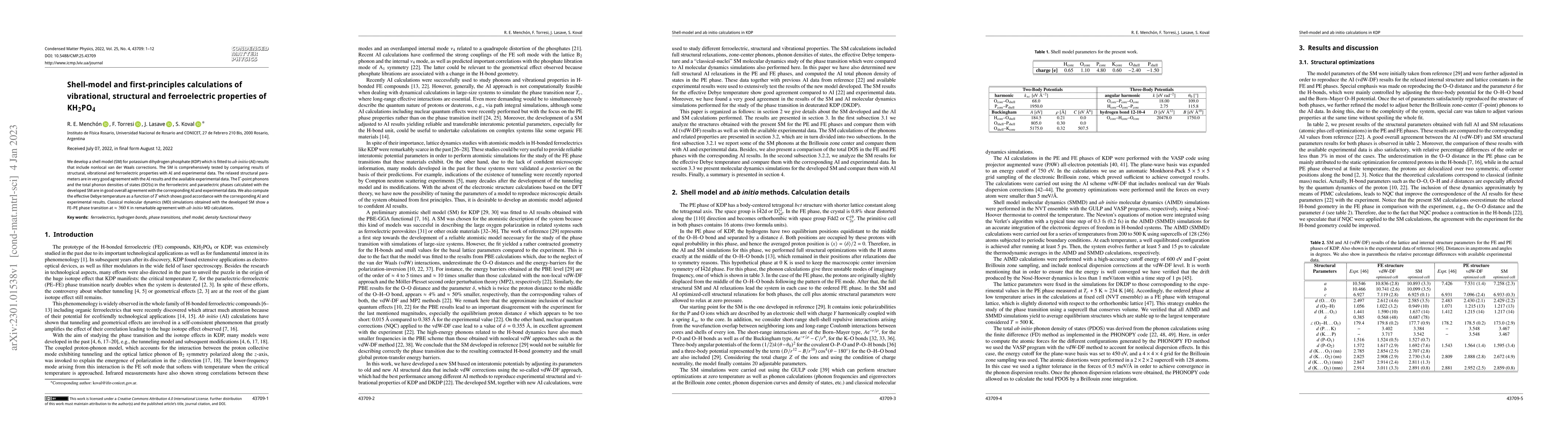 Thumbnail for Shell-model and first-principles calculations of vibrational, structural
  and ferroelectric properties of KH$_2$PO$_4$