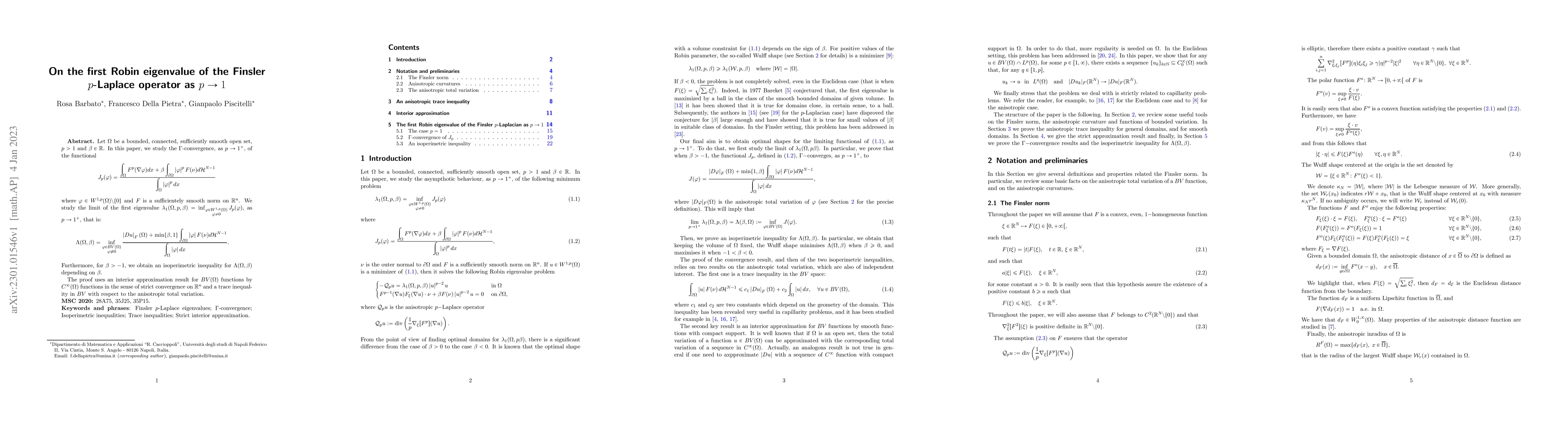 Thumbnail for On the first Robin eigenvalue of the Finsler $p$-Laplace operator as
  $p\to 1$