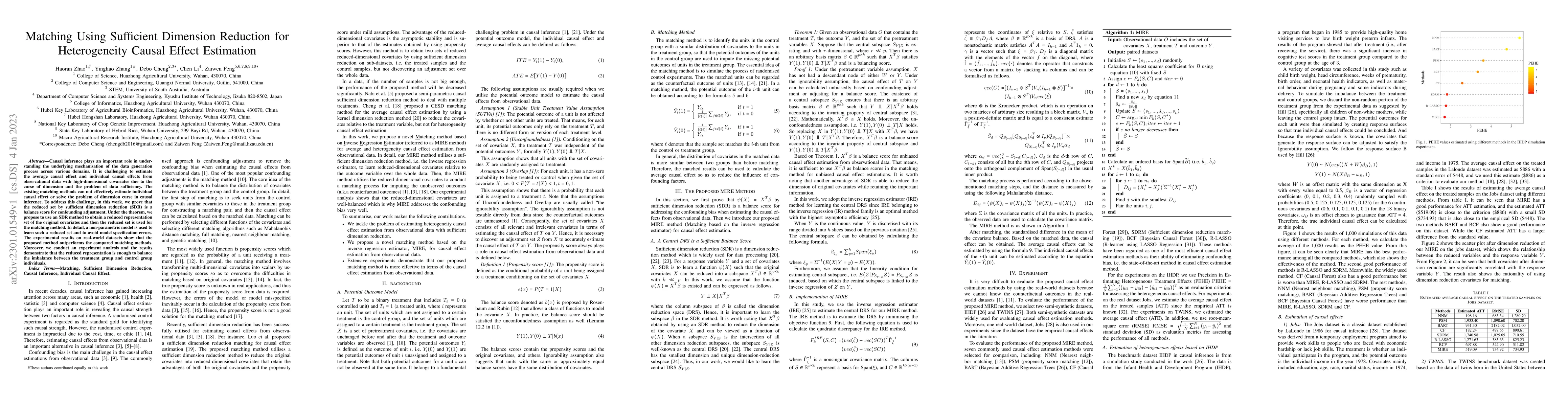 Thumbnail for Matching Using Sufficient Dimension Reduction for Heterogeneity Causal
  Effect Estimation