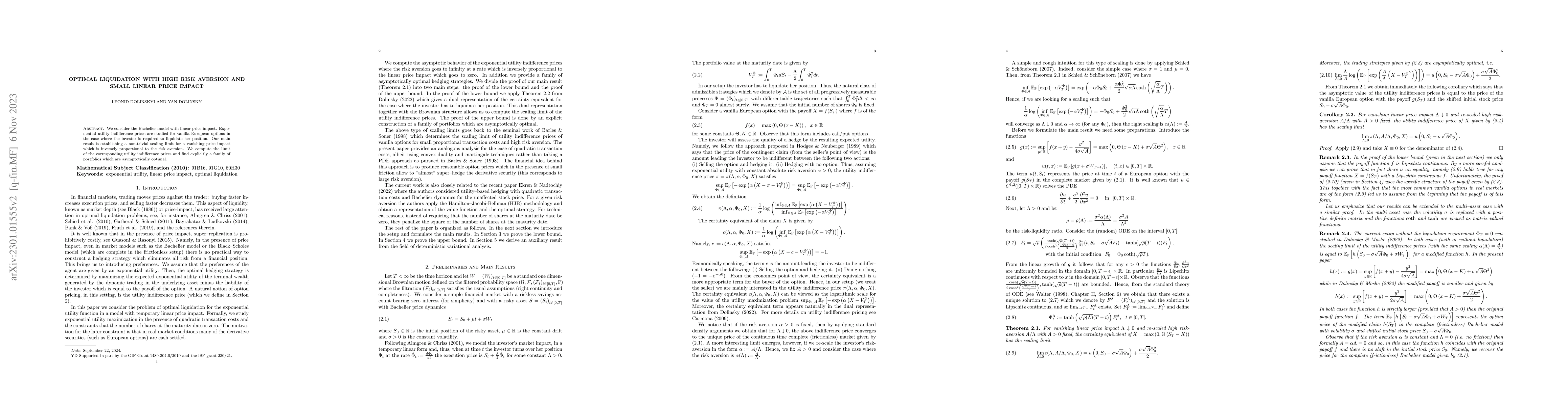 Thumbnail for Optimal Liquidation with High Risk Aversion and Small Linear Price
  Impact