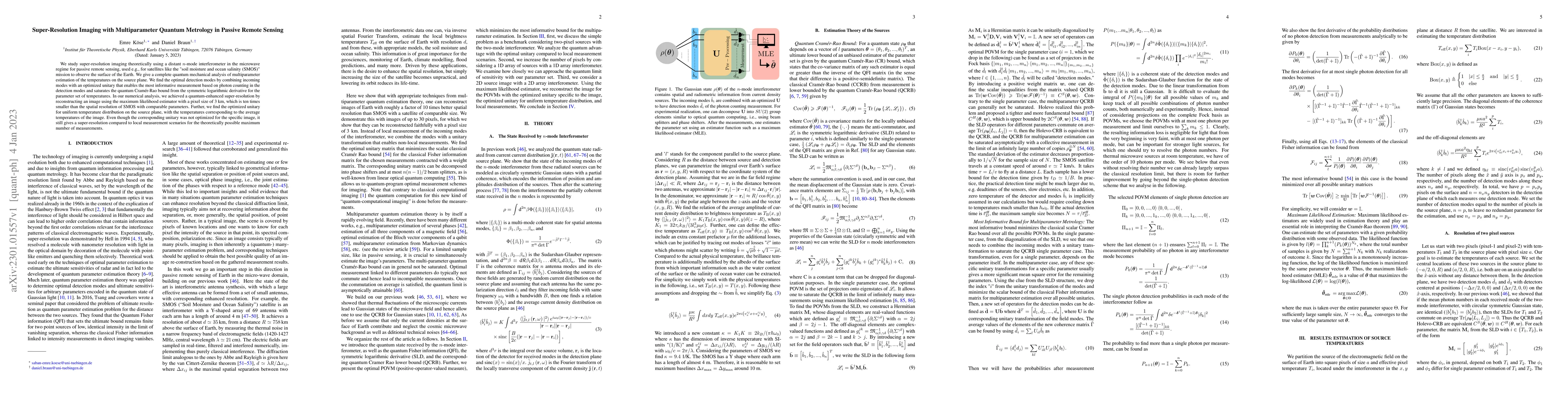 Thumbnail for Super-Resolution Imaging with Multiparameter Quantum Metrology in
  Passive Remote Sensing