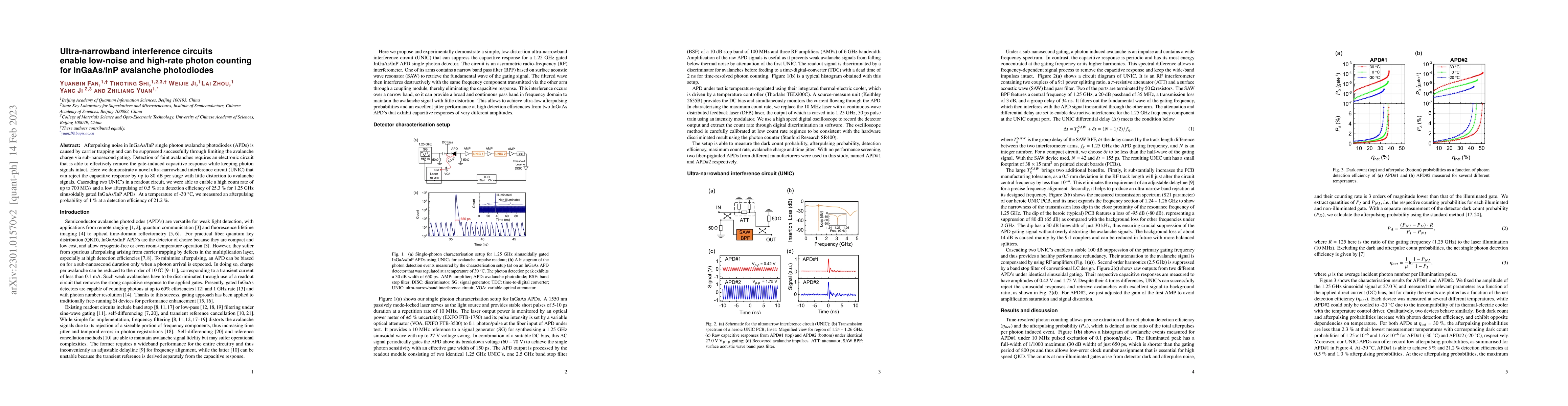 Thumbnail for Ultra-narrowband interference circuits enable low-noise and high-rate
  photon counting for InGaAs/InP avalanche photodiodes
