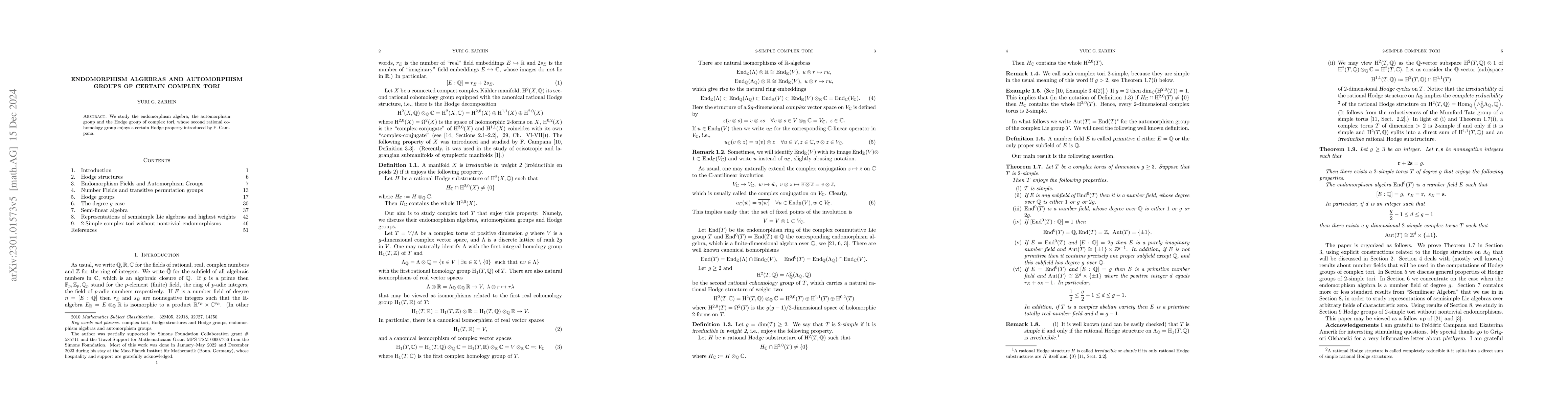 Thumbnail for Endomorphism Algebras and Automorphism Groups of certain Complex Tori