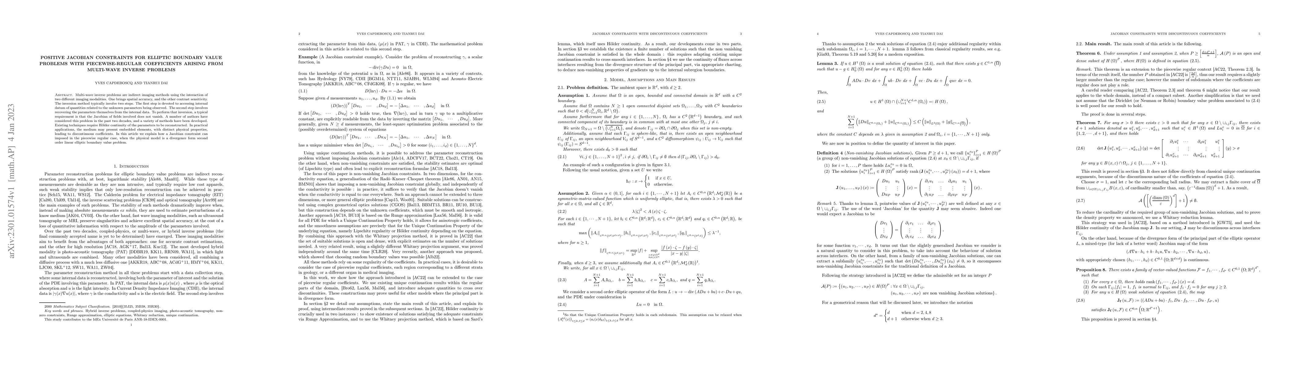 Thumbnail for Positive Jacobian constraints for elliptic boundary value problems with
  piecewise-regular coefficients arising from multi-wave inverse problems