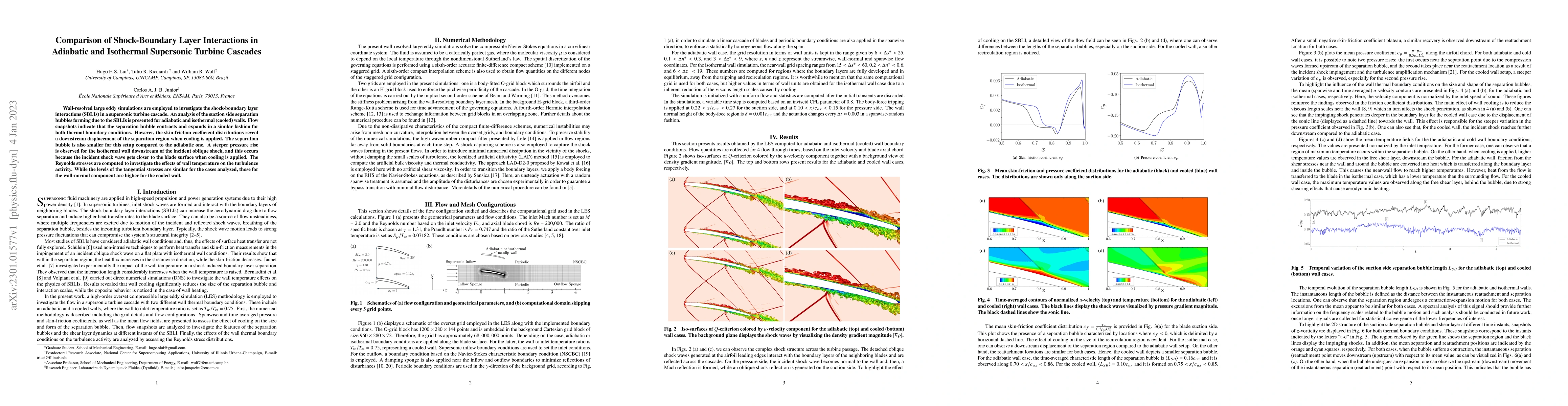 Thumbnail for Comparison of Shock-Boundary Layer Interactions in Adiabatic and
  Isothermal Supersonic Turbine Cascades