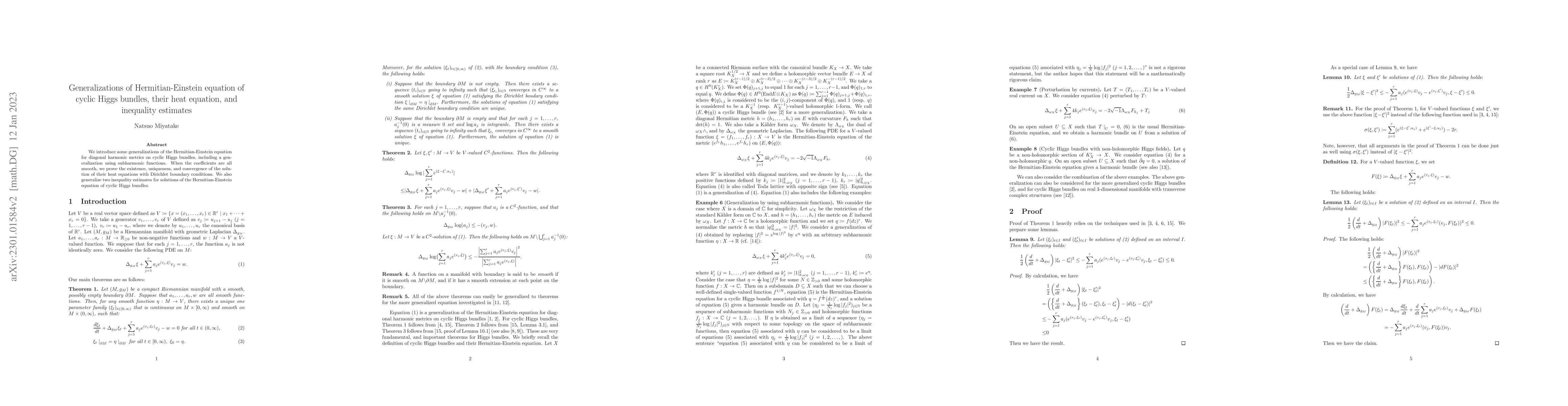 Thumbnail for Generalizations of Hermitian-Einstein equation of cyclic Higgs bundles,
  their heat equation, and inequality estimates