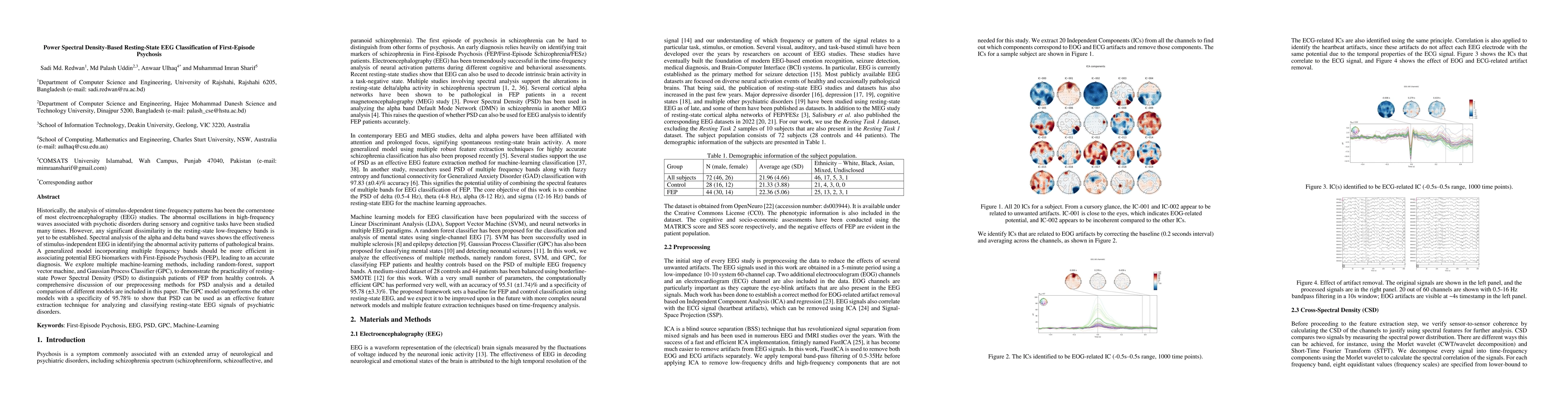 Thumbnail for Power Spectral Density-Based Resting-State EEG Classification of
  First-Episode Psychosis