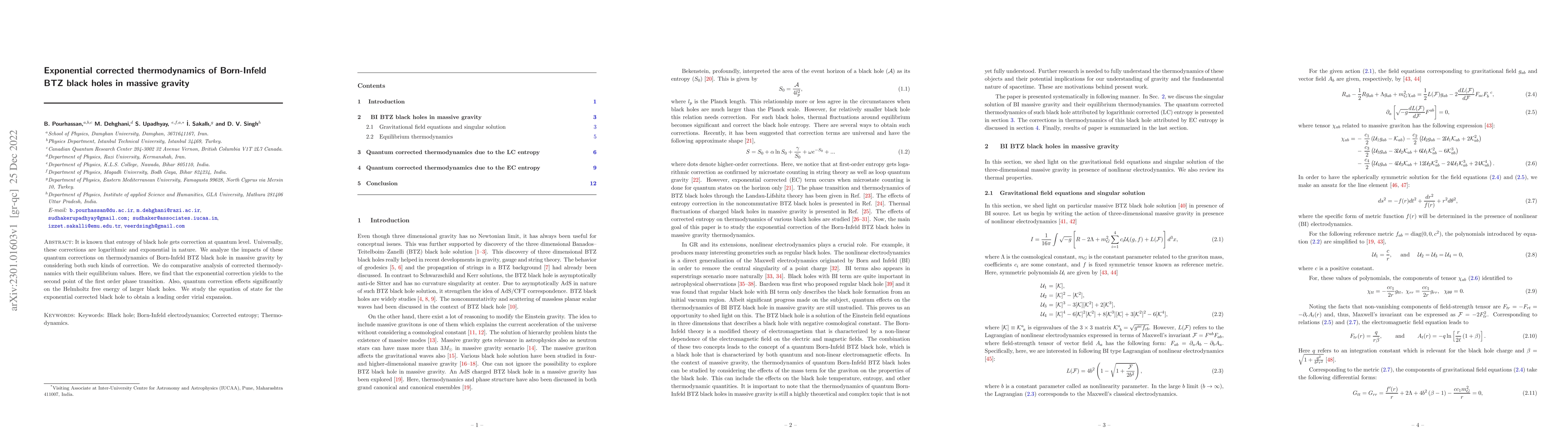 Thumbnail for Exponential corrected thermodynamics of Born-Infeld BTZ black holes in
  massive gravity