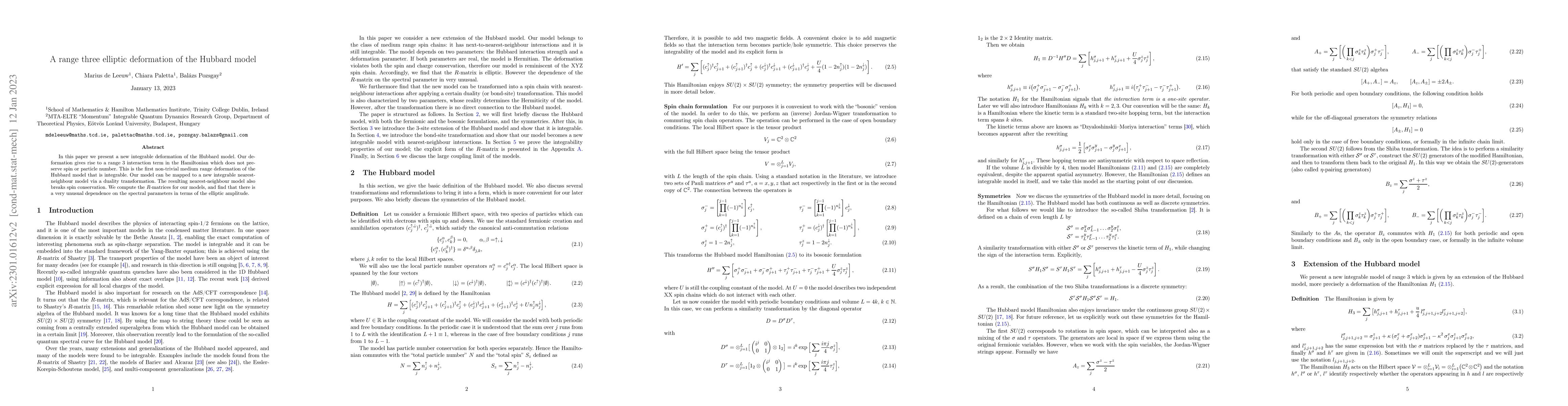 Thumbnail for A range three elliptic deformation of the Hubbard model