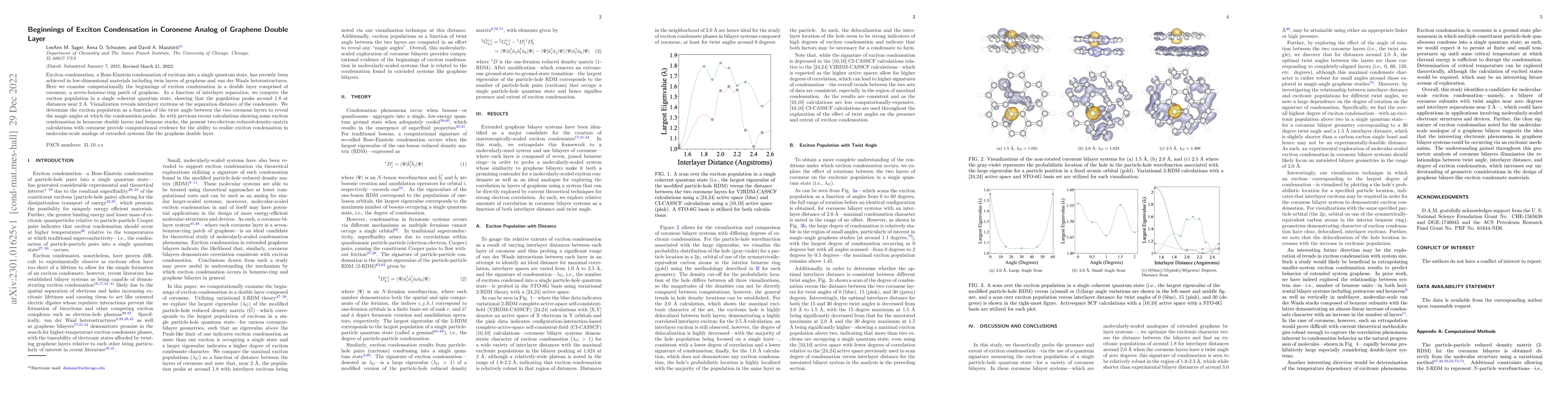 Thumbnail for Beginnings of Exciton Condensation in Coronene Analog of Graphene Double
  Layer