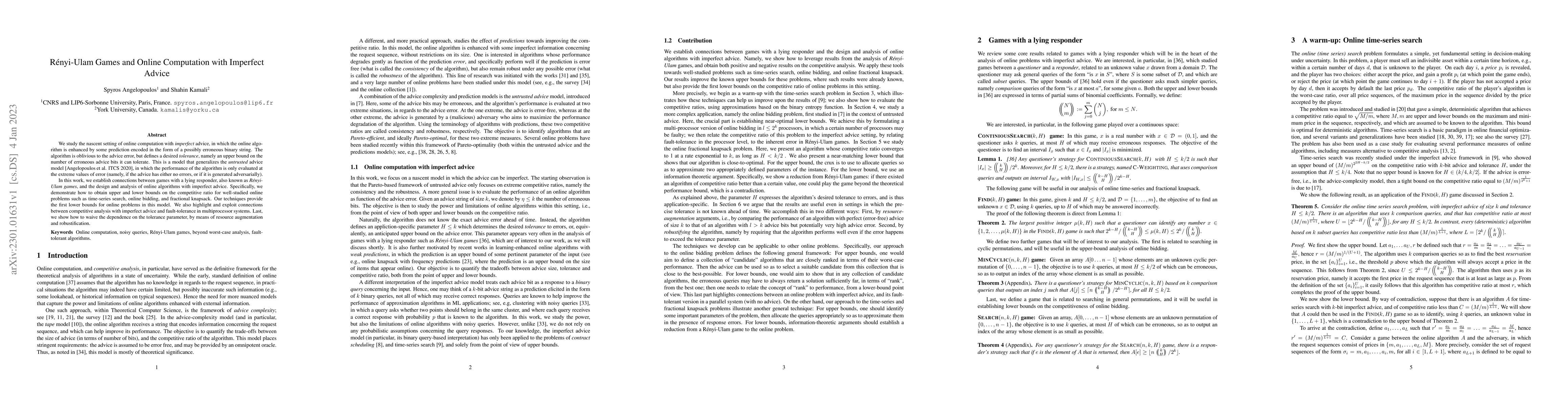 Thumbnail for R\'enyi-Ulam Games and Online Computation with Imperfect Advice