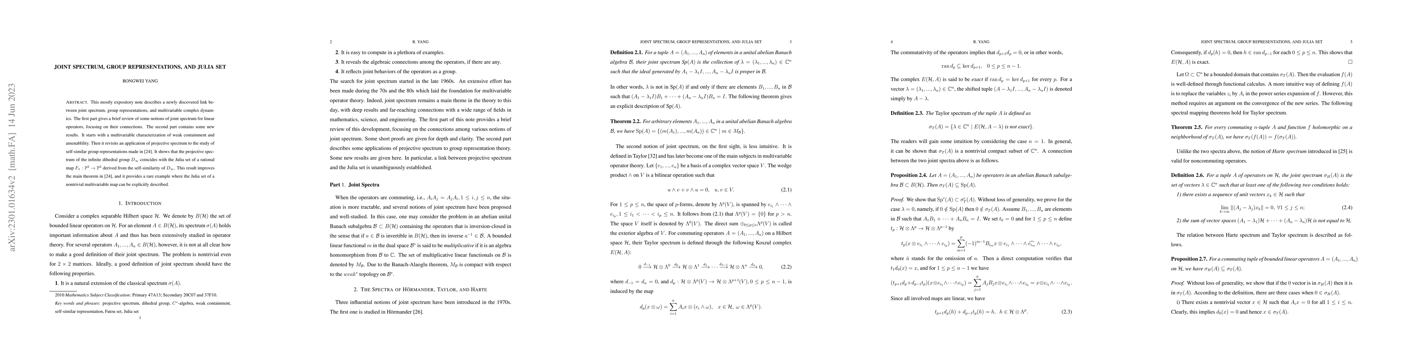 Thumbnail for Joint spectrum, group representations, and Julia set
