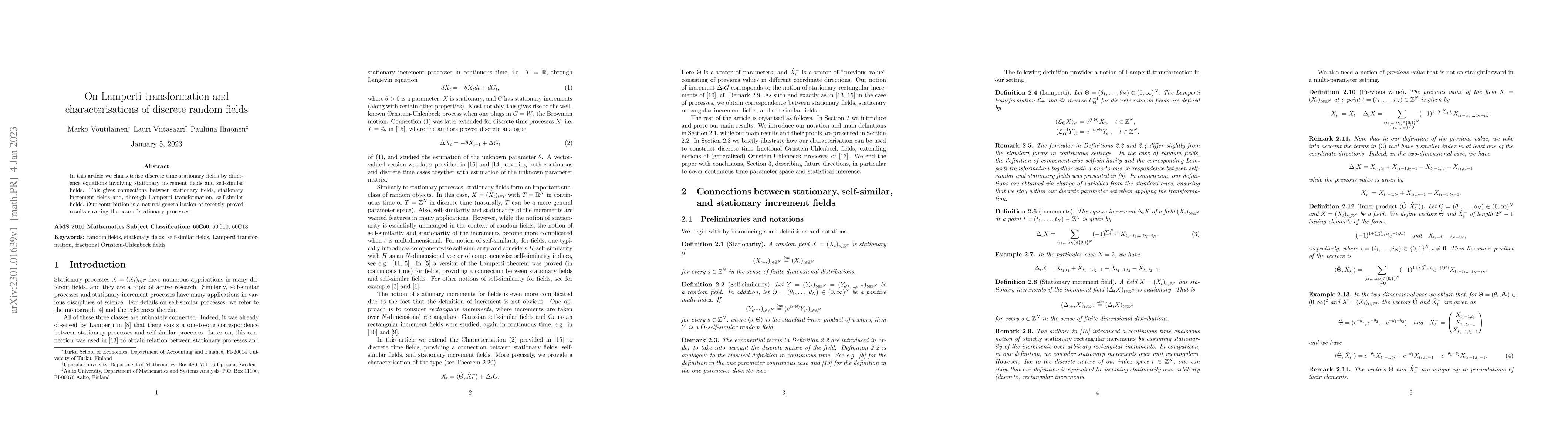 Thumbnail for On Lamperti transformation and characterisations of discrete random
  fields