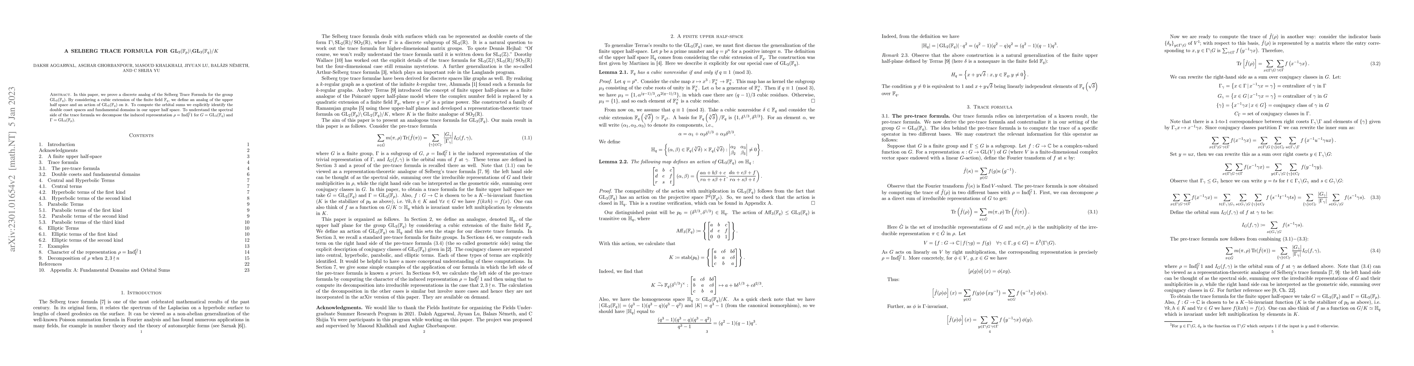 Thumbnail for A Selberg Trace Formula for $\text{GL}_{3}(\mathbb{F}_p)\backslash
  \text{GL}_{3}(\mathbb{F}_q)/K$