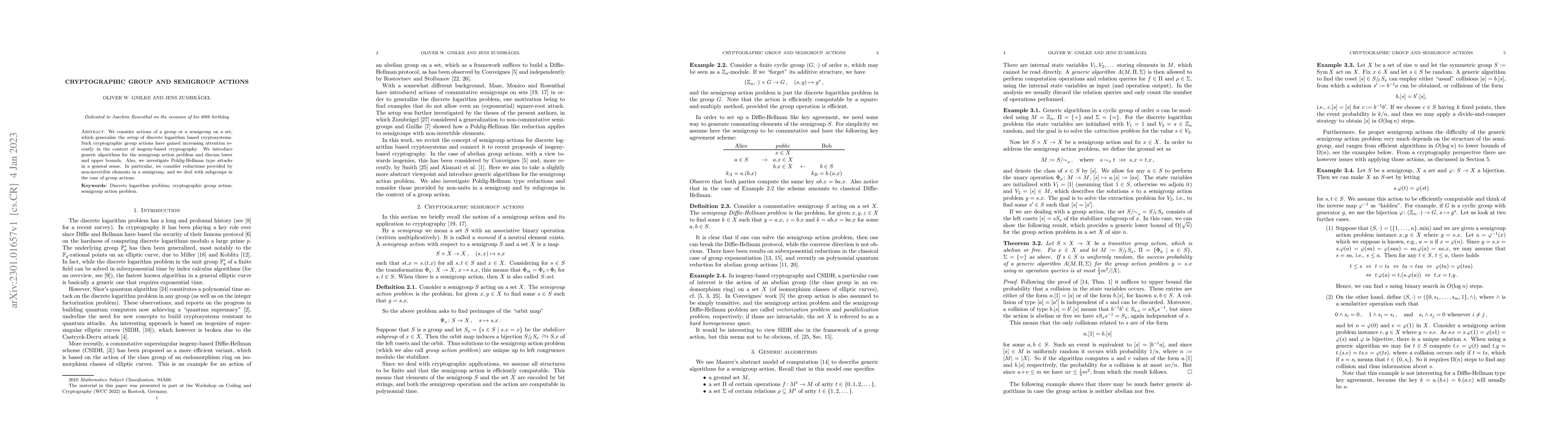 Thumbnail for Cryptographic Group and Semigroup Actions