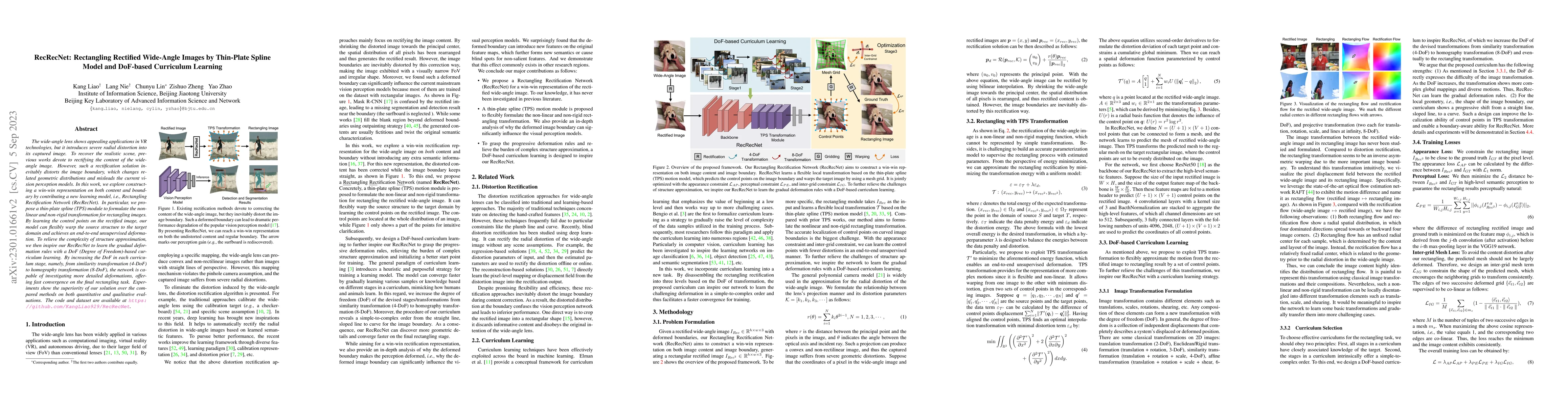 Thumbnail for RecRecNet: Rectangling Rectified Wide-Angle Images by Thin-Plate Spline
  Model and DoF-based Curriculum Learning