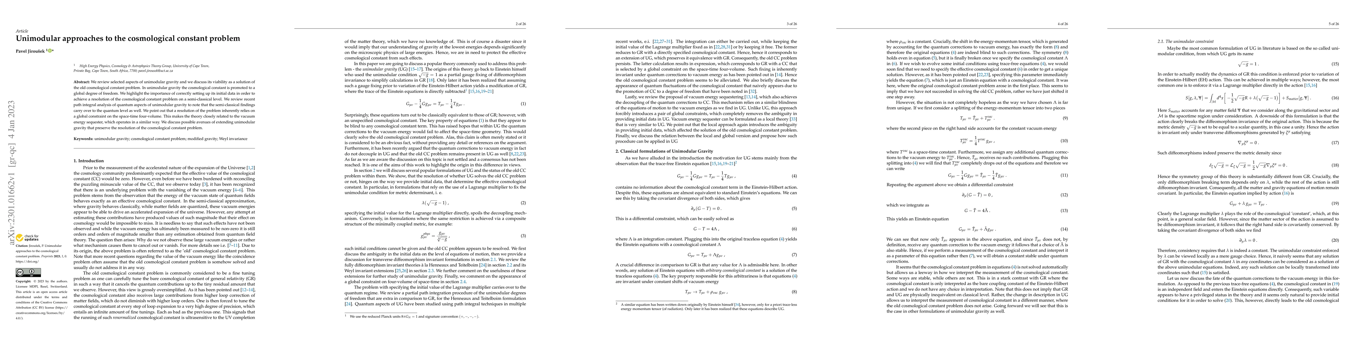 Thumbnail for Unimodular approaches to the cosmological constant problem