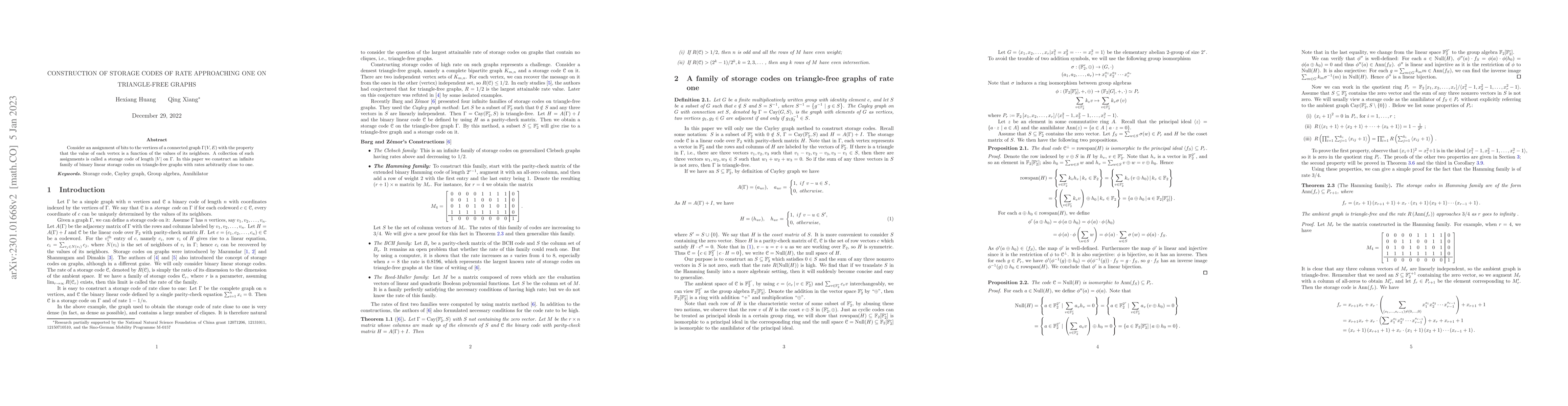 Thumbnail for Construction of storage codes of rates approaching one on triangle-free
  graphs