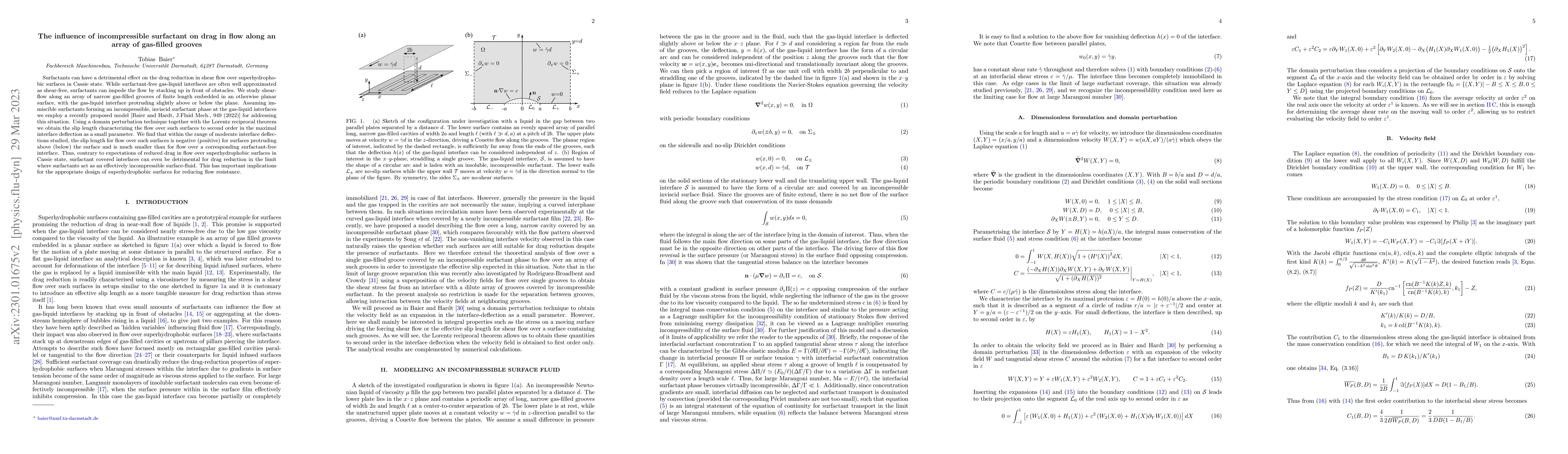 Thumbnail for The influence of incompressible surfactant on drag in flow along an
  array of gas-filled grooves