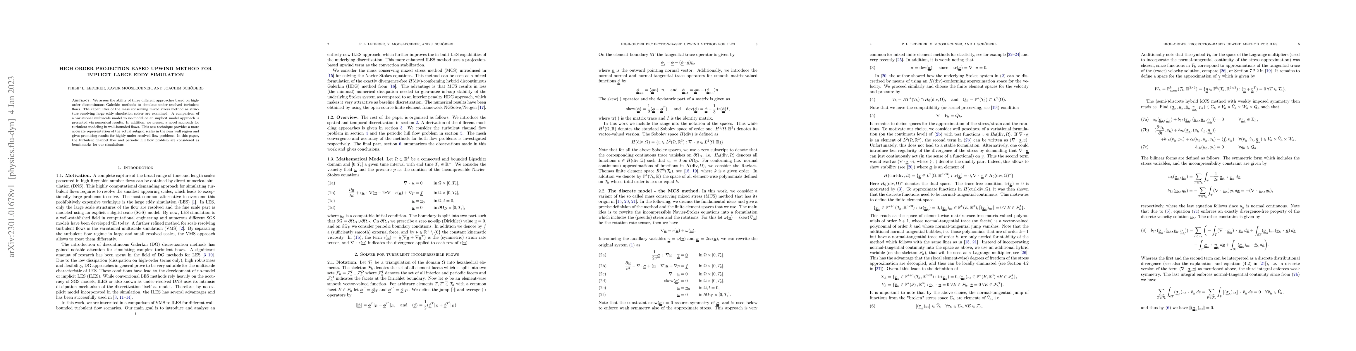 Thumbnail for High-order projection-based upwind method for implicit large eddy
  simulation