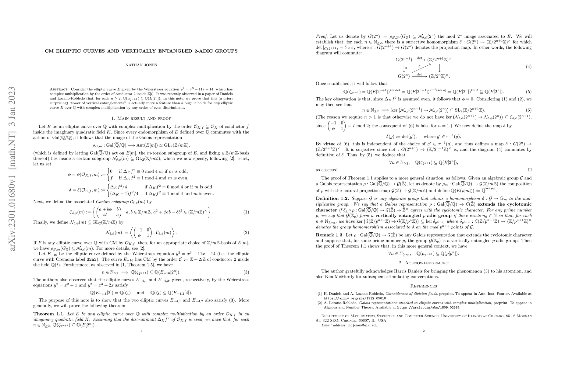 Thumbnail for CM elliptic curves and vertically entangled 2-adic groups