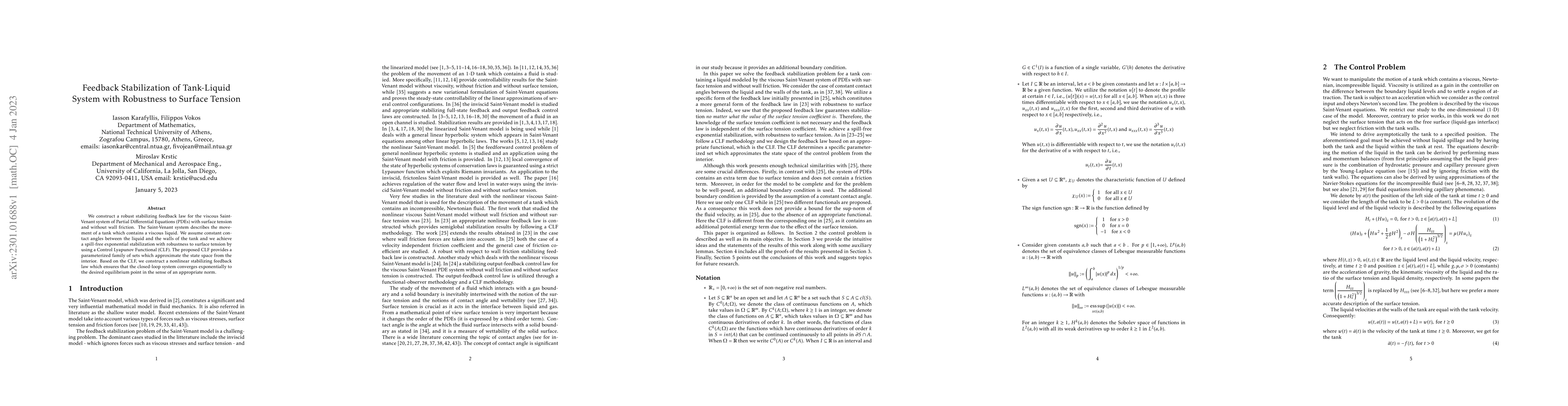 Thumbnail for Feedback Stabilization of Tank-Liquid System with Robustness to Surface
  Tension