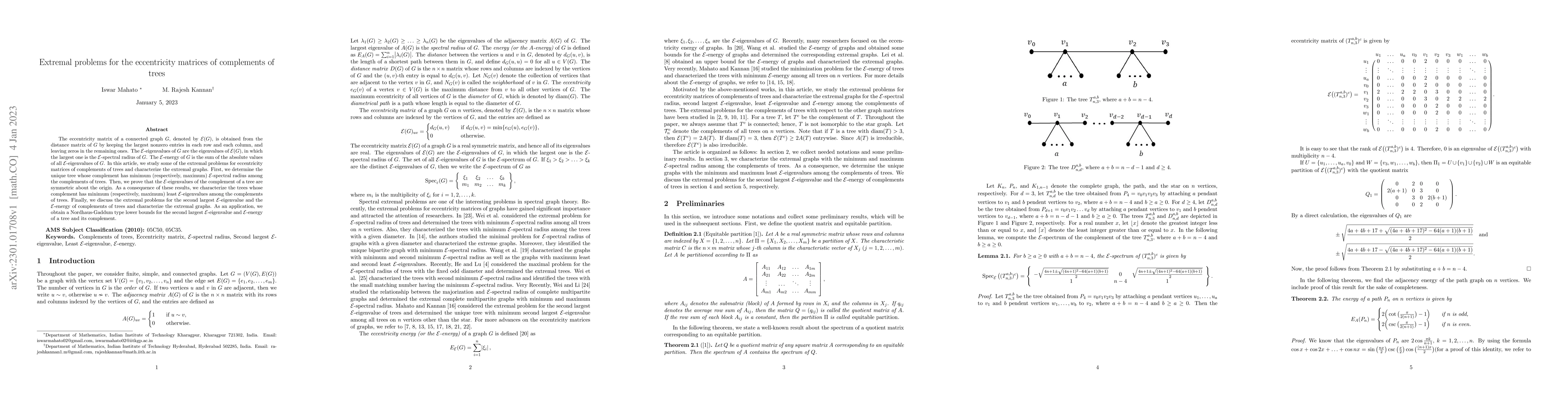 Thumbnail for Extremal problems for the eccentricity matrices of complements of trees