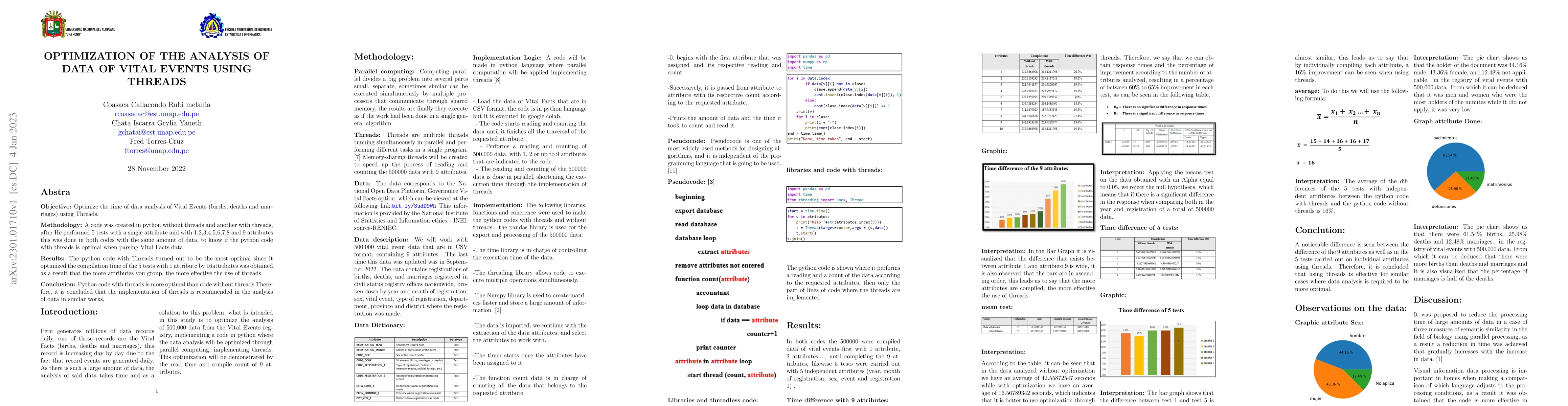 Thumbnail for Optimization of the Analysis of Vital Events Using Threads