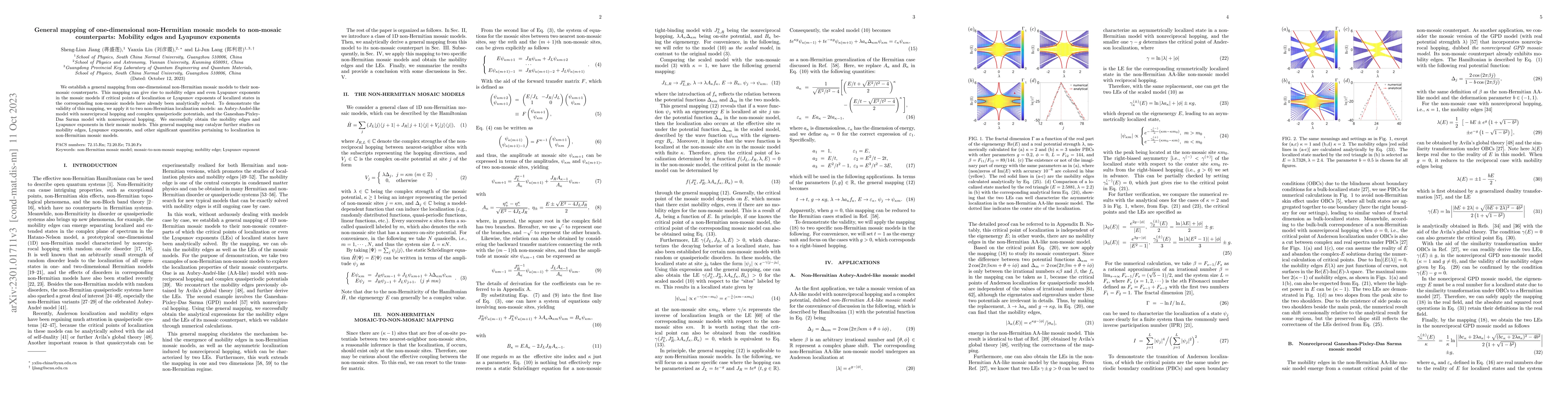 Thumbnail for General mapping of one-dimensional non-Hermitian mosaic models to
  non-mosaic counterparts: Mobility edges and Lyapunov exponents