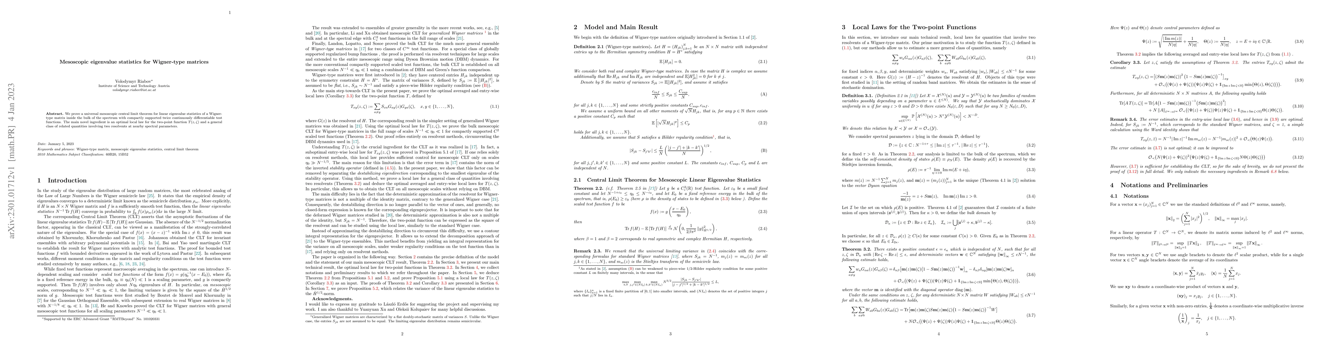 Thumbnail for Mesoscopic eigenvalue statistics for Wigner-type matrices