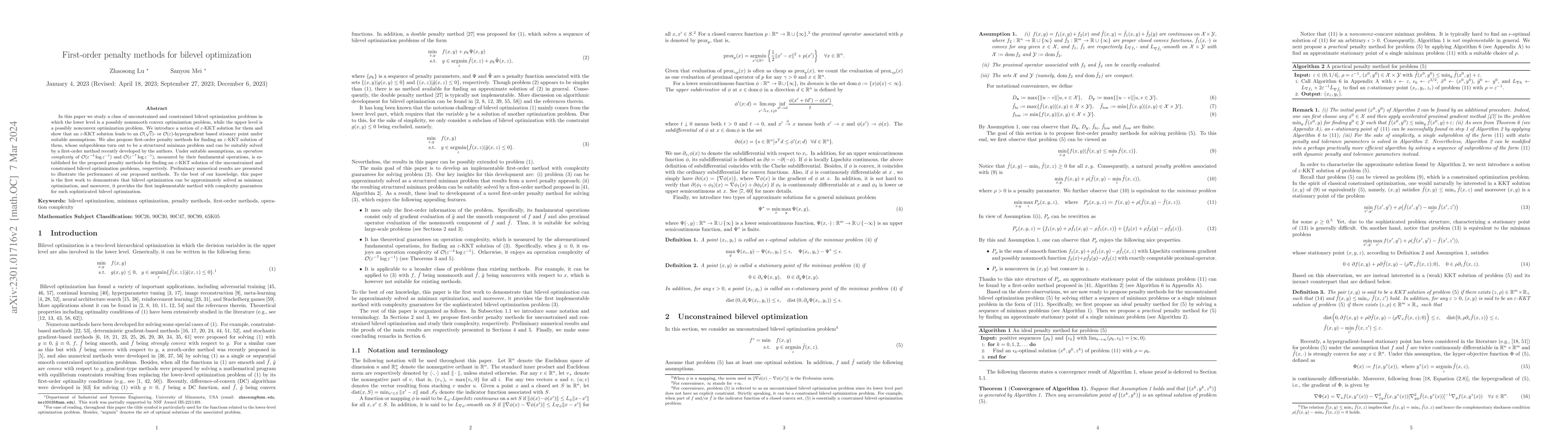 Thumbnail for First-order penalty methods for bilevel optimization