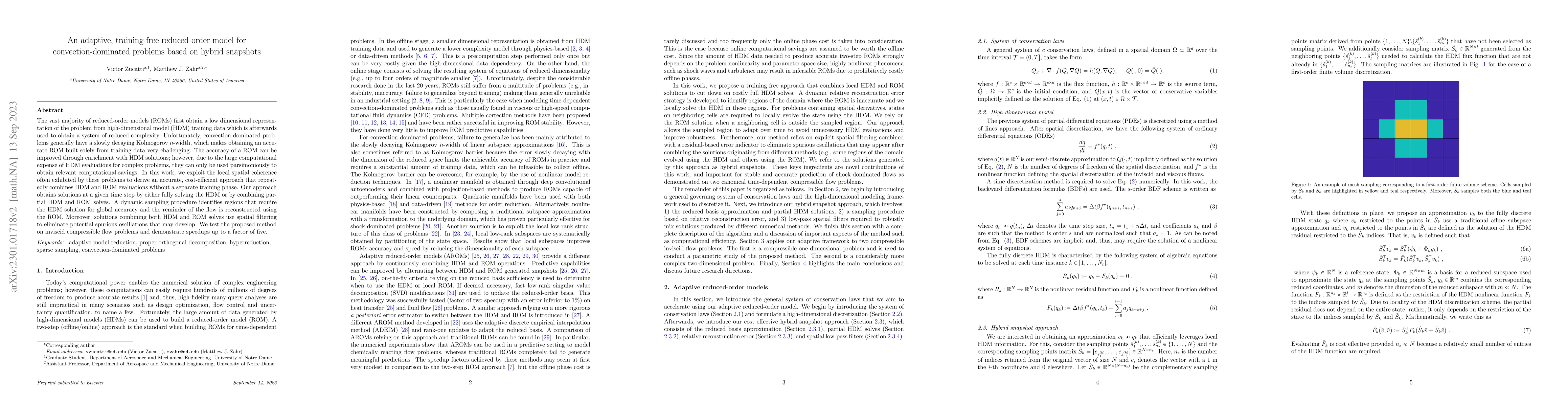 Thumbnail for An adaptive, training-free reduced-order model for convection-dominated
  problems based on hybrid snapshots