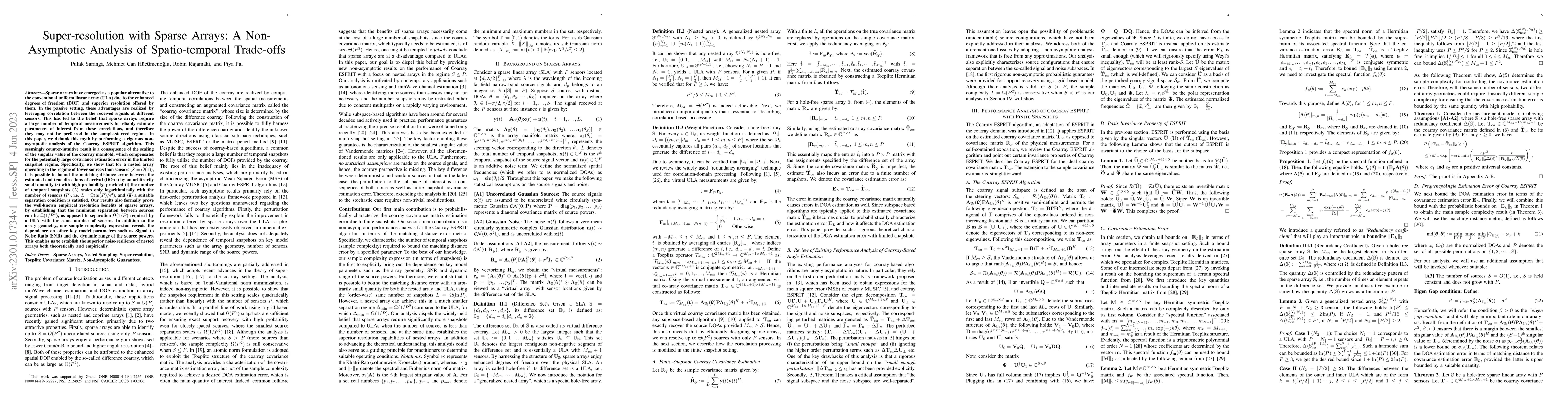 Thumbnail for Super-resolution with Sparse Arrays: A Non-Asymptotic Analysis of
  Spatio-temporal Trade-offs