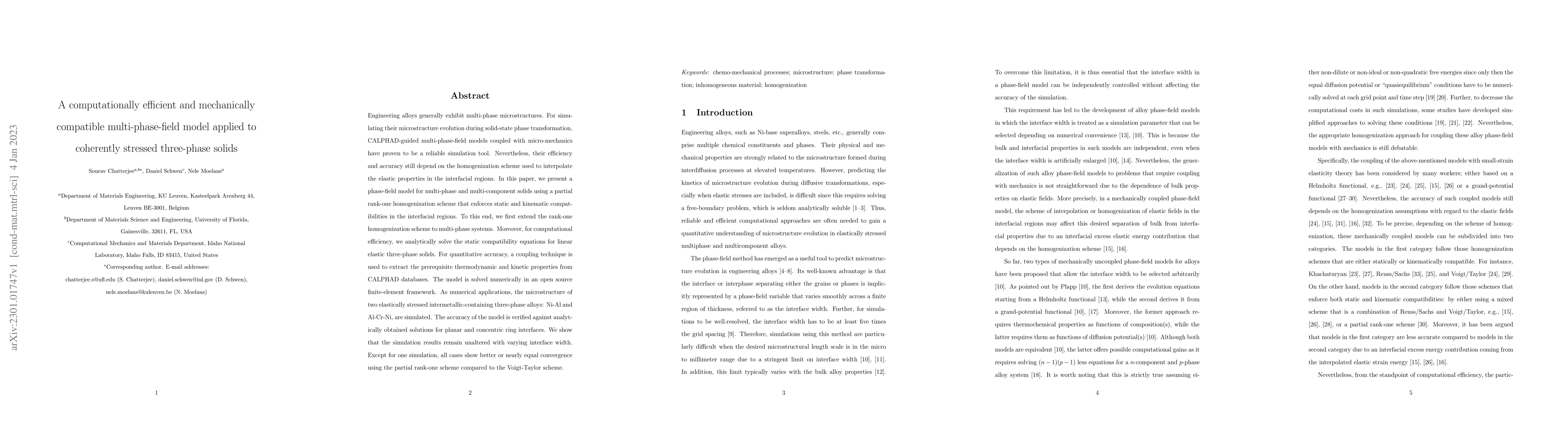 Thumbnail for A computationally efficient and mechanically compatible
  multi-phase-field model applied to coherently stressed three-phase solids