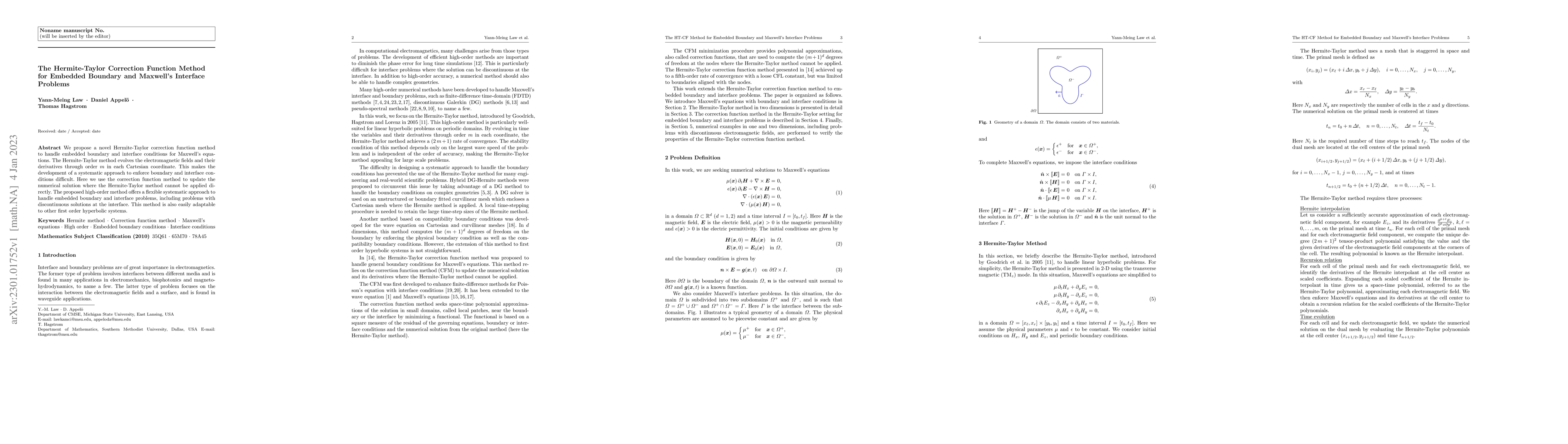 Thumbnail for The Hermite-Taylor Correction Function Method for Embedded Boundary and
  Maxwell's Interface Problems