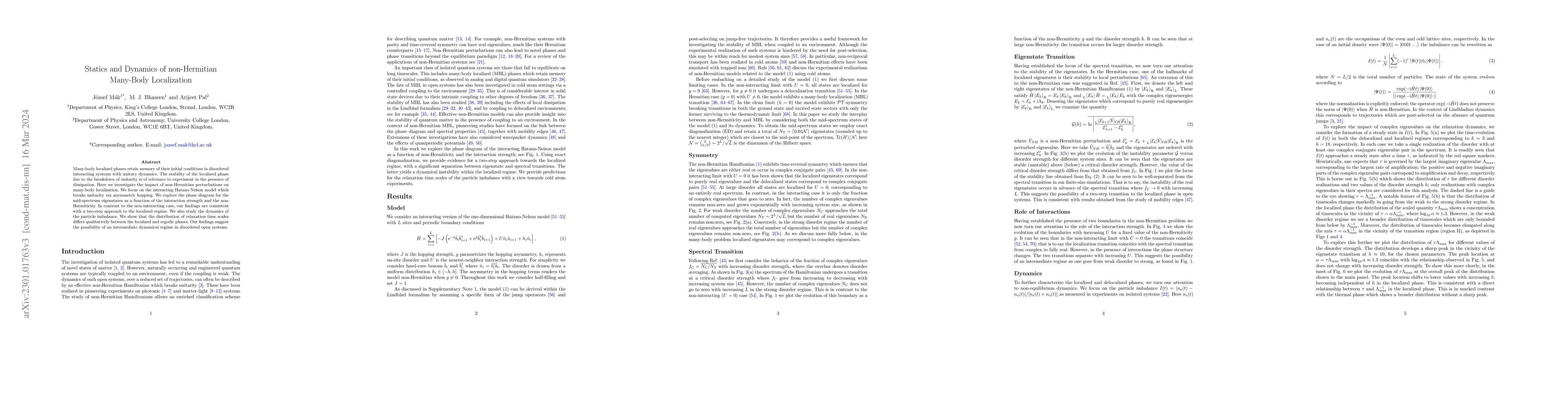 Thumbnail for Statics and Dynamics of non-Hermitian Many-Body Localization