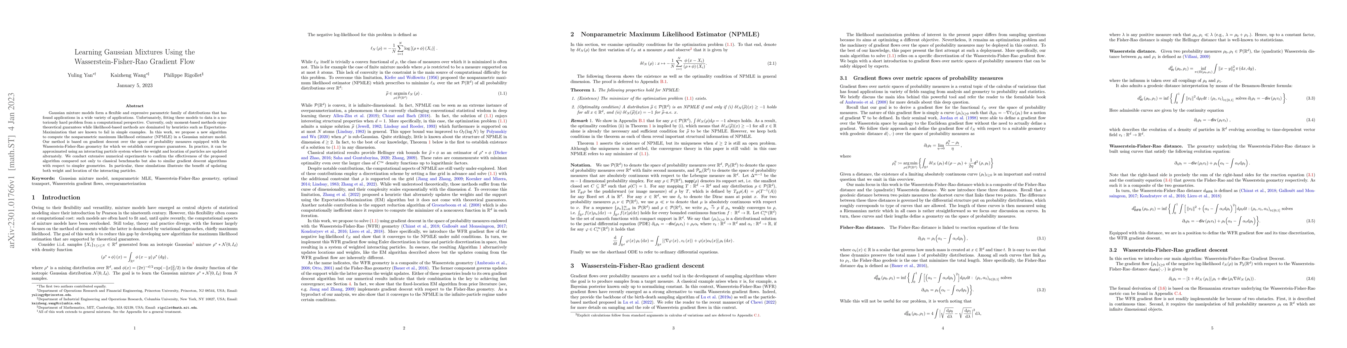 Thumbnail for Learning Gaussian Mixtures Using the Wasserstein-Fisher-Rao Gradient
  Flow