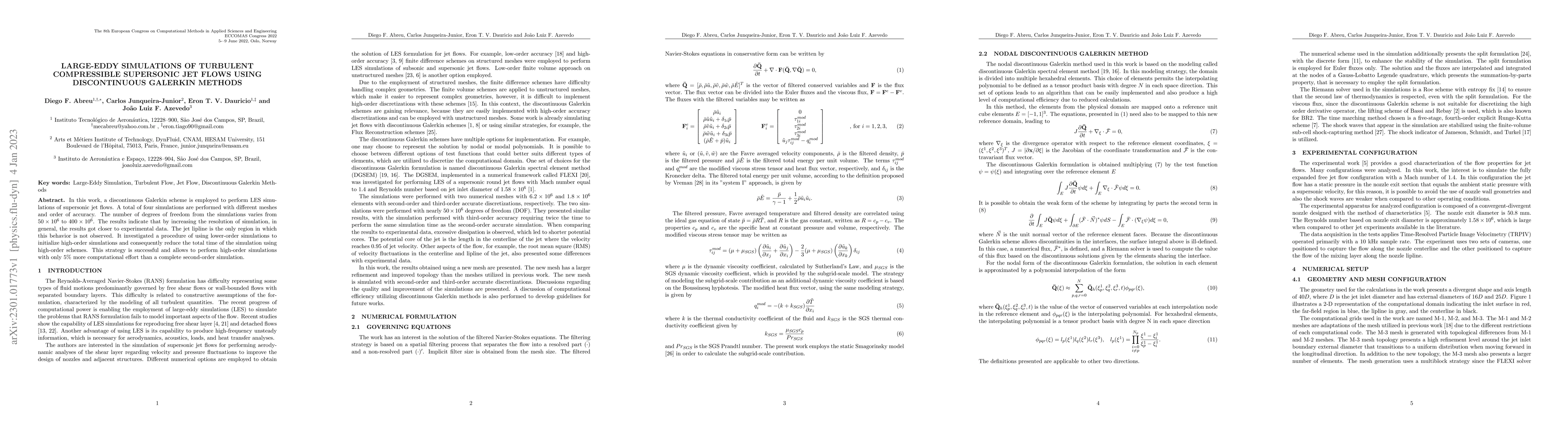 Thumbnail for Large eddy simulations of turbulent compressible supersonic jet flows
  using discontinous Galerkin methods