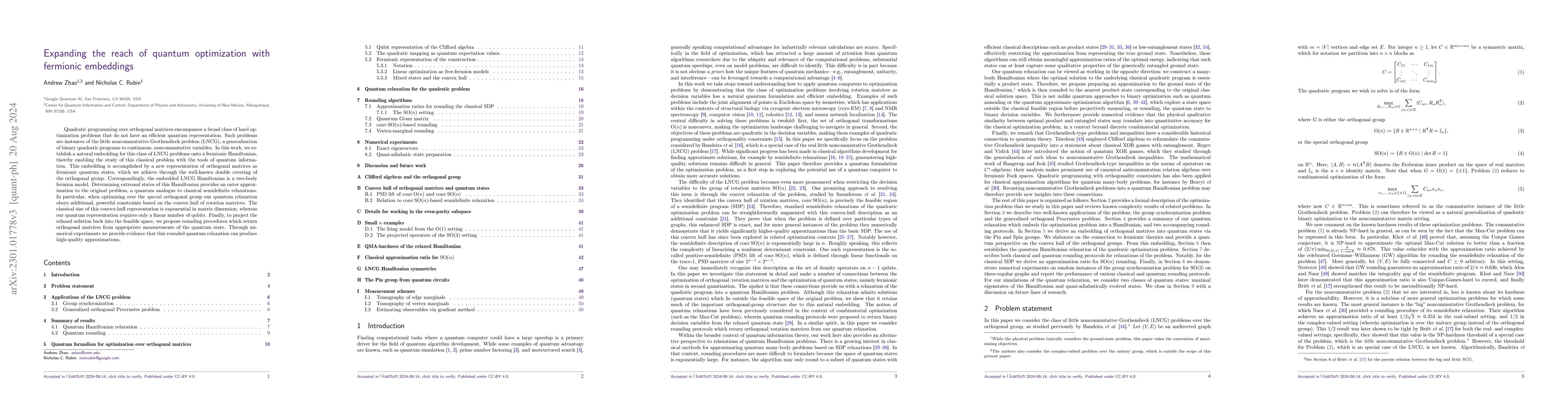 Thumbnail for Expanding the reach of quantum optimization with fermionic embeddings
