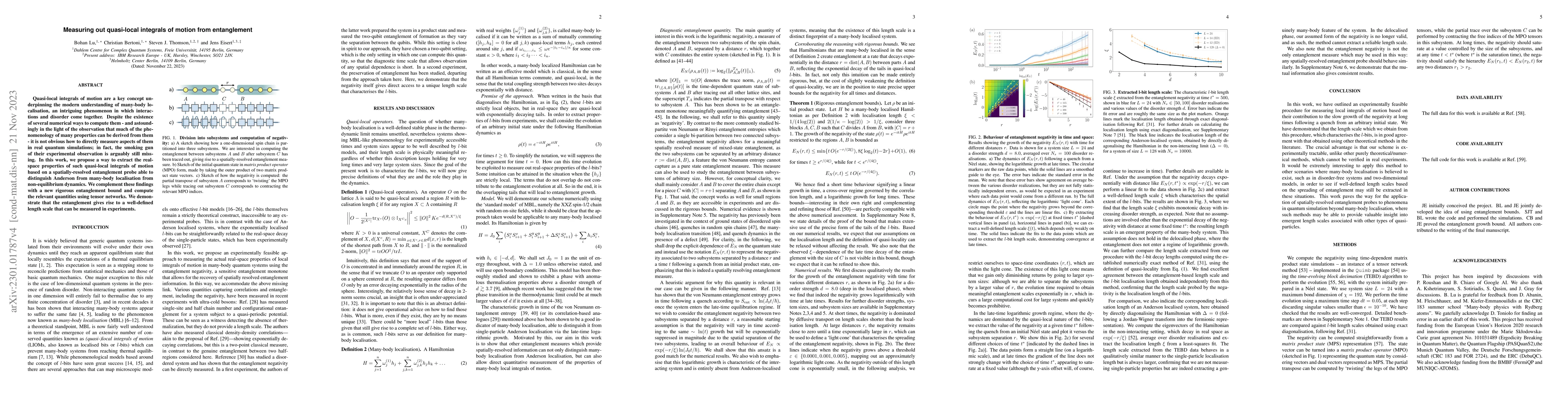 Thumbnail for Measuring out quasi-local integrals of motion from entanglement