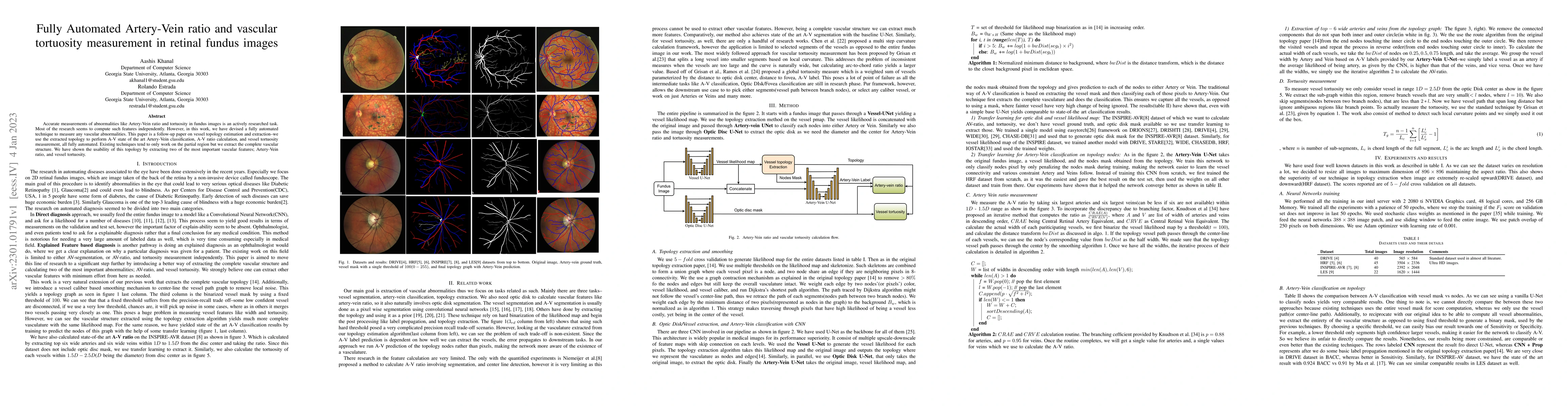 Thumbnail for Fully Automated Artery-Vein ratio and vascular tortuosity measurement in
  retinal fundus images