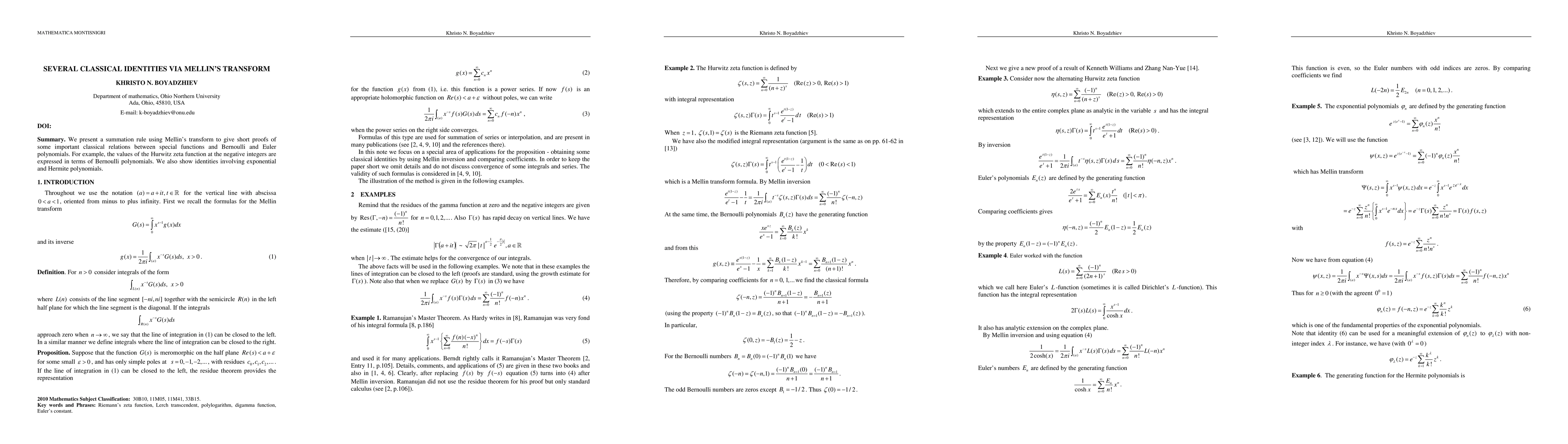 Thumbnail for Several classical identities via Mellin's transform