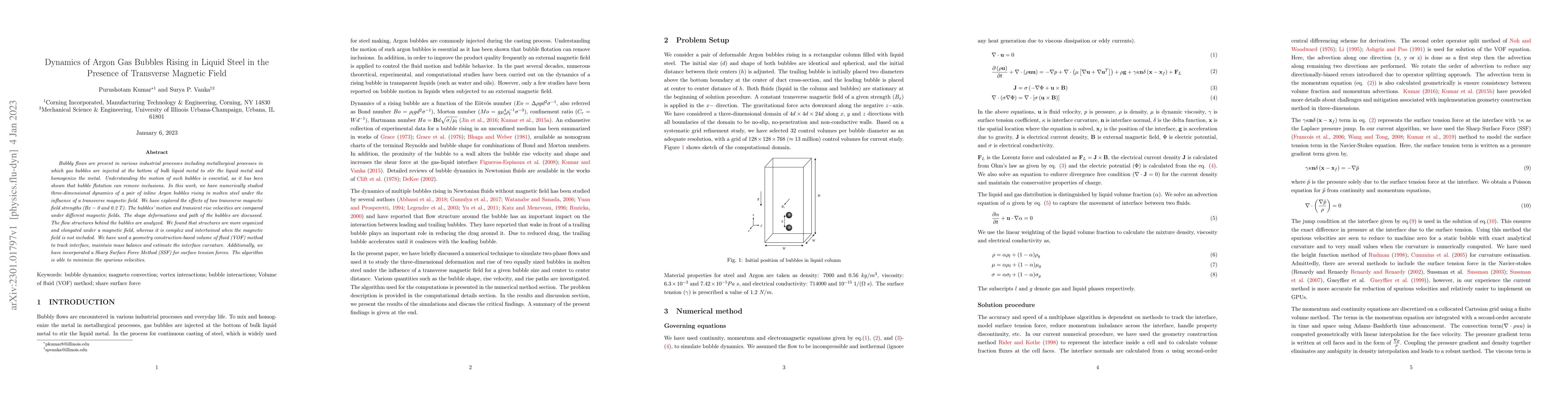 Thumbnail for Dynamics of Argon Gas Bubbles Rising in Liquid Steel in the Presence of
  Transverse Magnetic Field