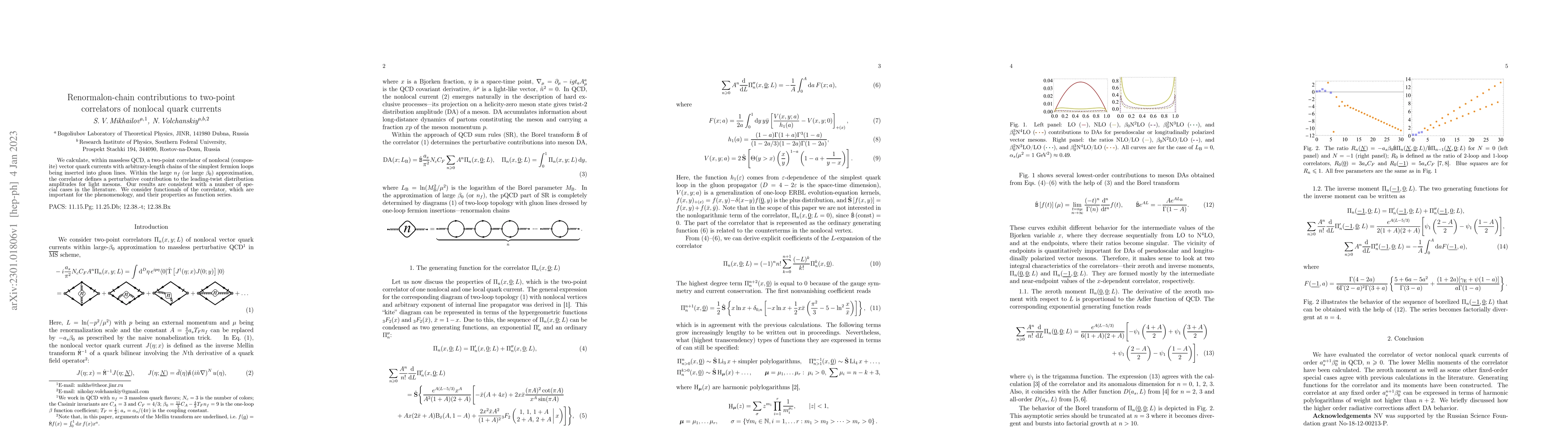 Thumbnail for Renormalon-chain contributions to two-point correlators of nonlocal
  quark currents