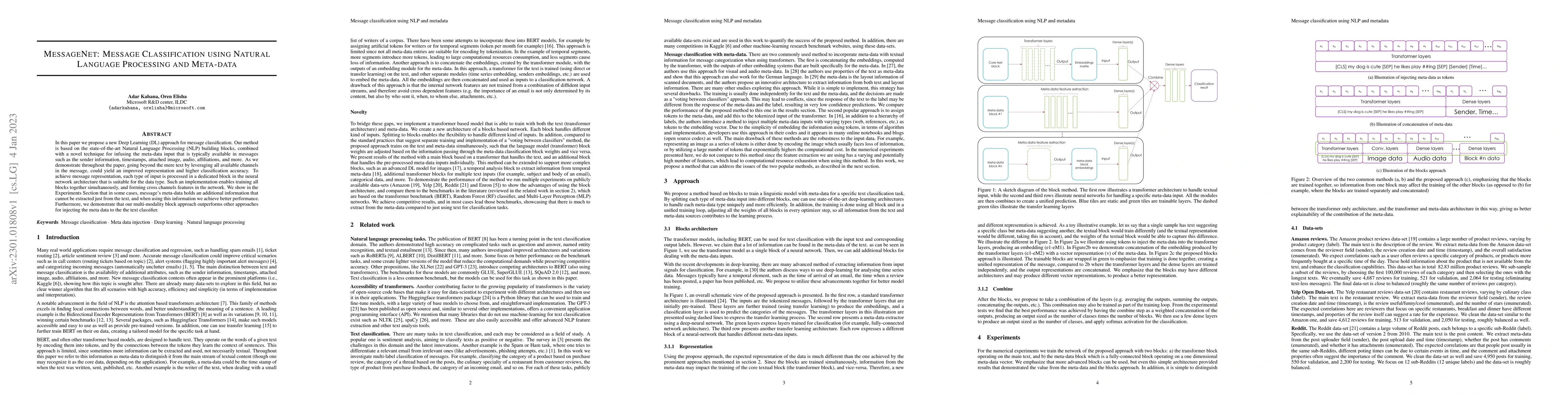Thumbnail for MessageNet: Message Classification using Natural Language Processing and
  Meta-data