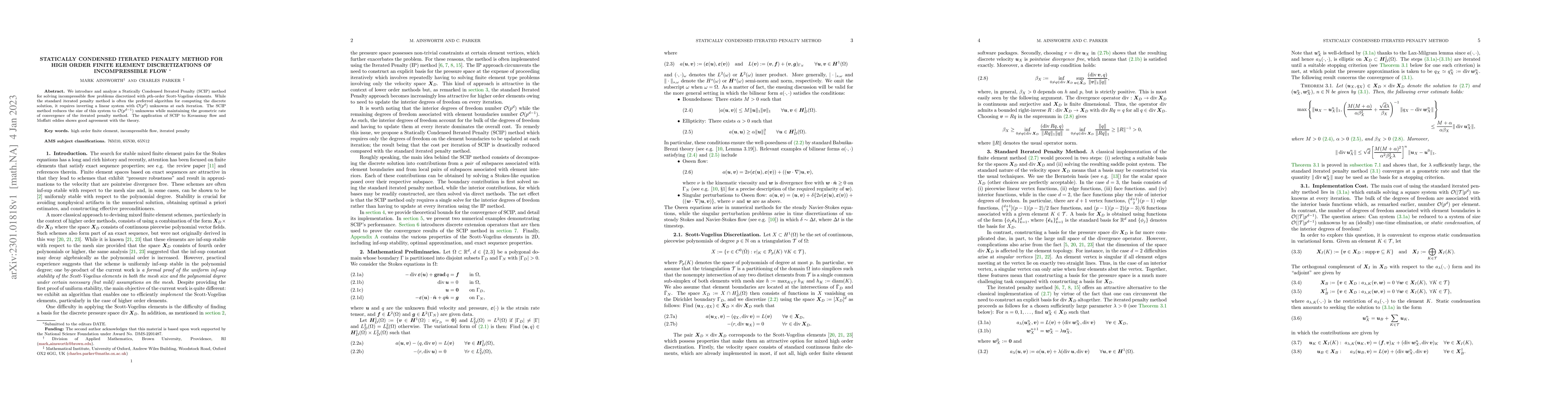 Thumbnail for Statically Condensed Iterated Penalty Method for High Order Finite
  Element Discretizations of Incompressible Flow