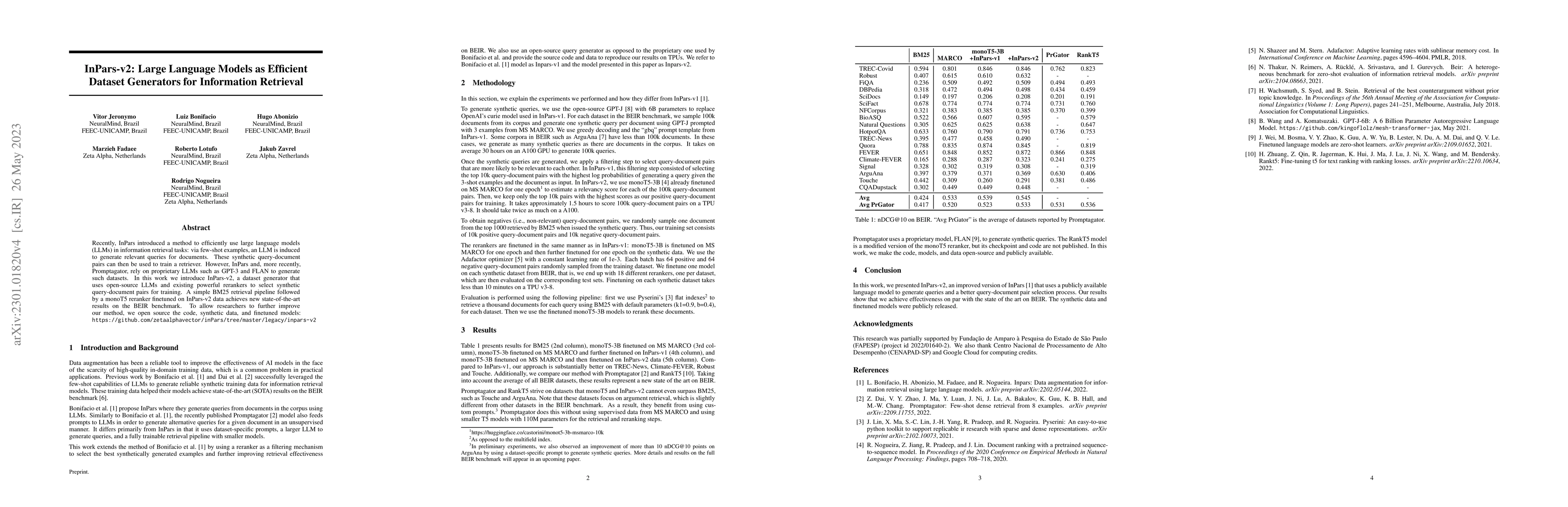 Thumbnail for InPars-v2: Large Language Models as Efficient Dataset Generators for
  Information Retrieval