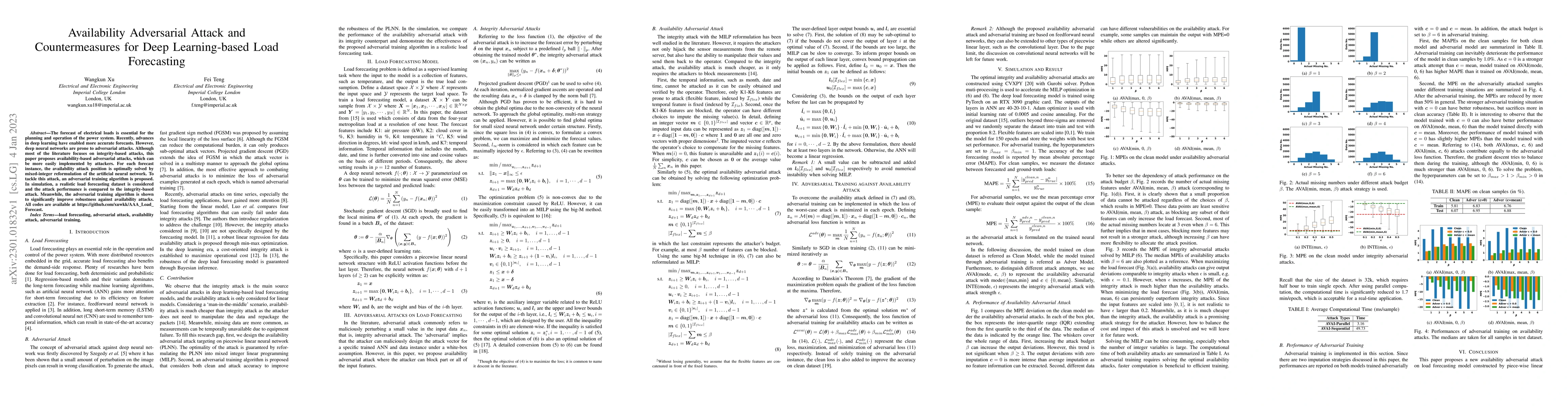 Thumbnail for Availability Adversarial Attack and Countermeasures for Deep
  Learning-based Load Forecasting
